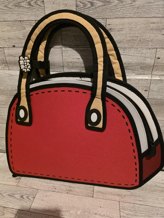 Jump From Paper Red Cartoon-Inspired Women’s Tote Bag with Cream Handles - Picture 1 of 4
